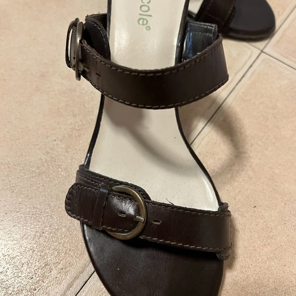 Nicole Brown Backless Wedge - Leather - 8.5 - Picture 3 of 4